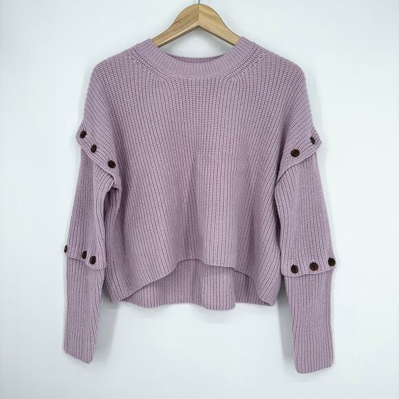 A.L.C. Adams Sweater Cashmere Wool Blend Tiered Button Sleeve in Pale Lavender - Picture 6 of 15